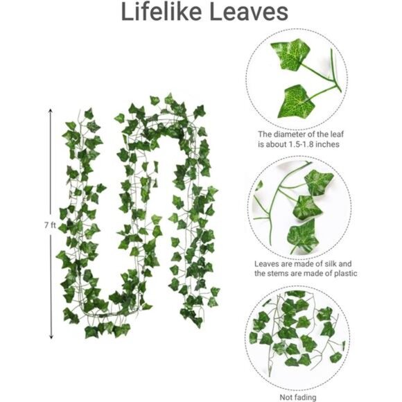 Fake Vines for Room Decor Aesthetic Artificial Plant Ivy Leaves Hanging - Picture 2 of 8